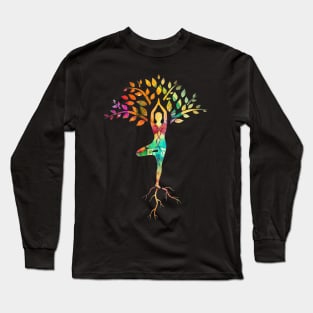 Yoga tree pose with Cosmic Pattern Design, Zen Meditation Long Sleeve T-Shirt